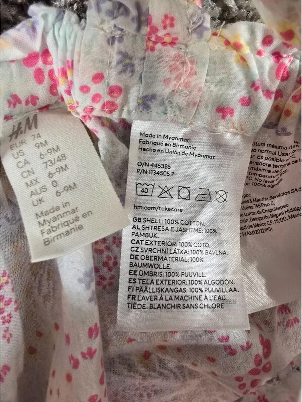 H&M Baby Girls Sz 9M Sleeveless Sundress Dress White Bright Floral Print